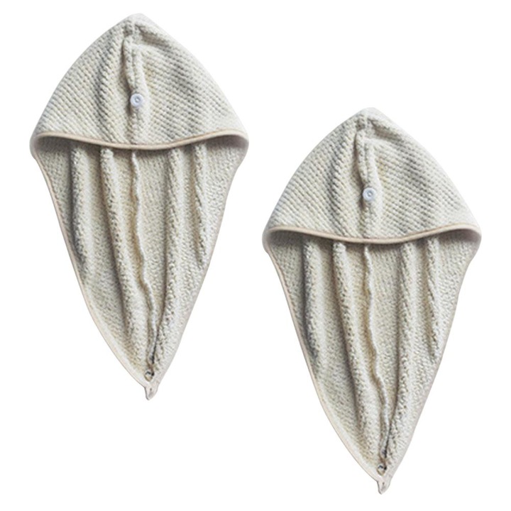 Set 2 prosoape pentru uscarea parului, Microfibra, 65x38 cm, Bej