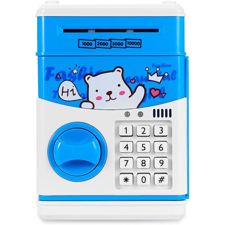 Pusculita seif pentru copii GALAXIA®, rulare automata a bancnotelor, albastru