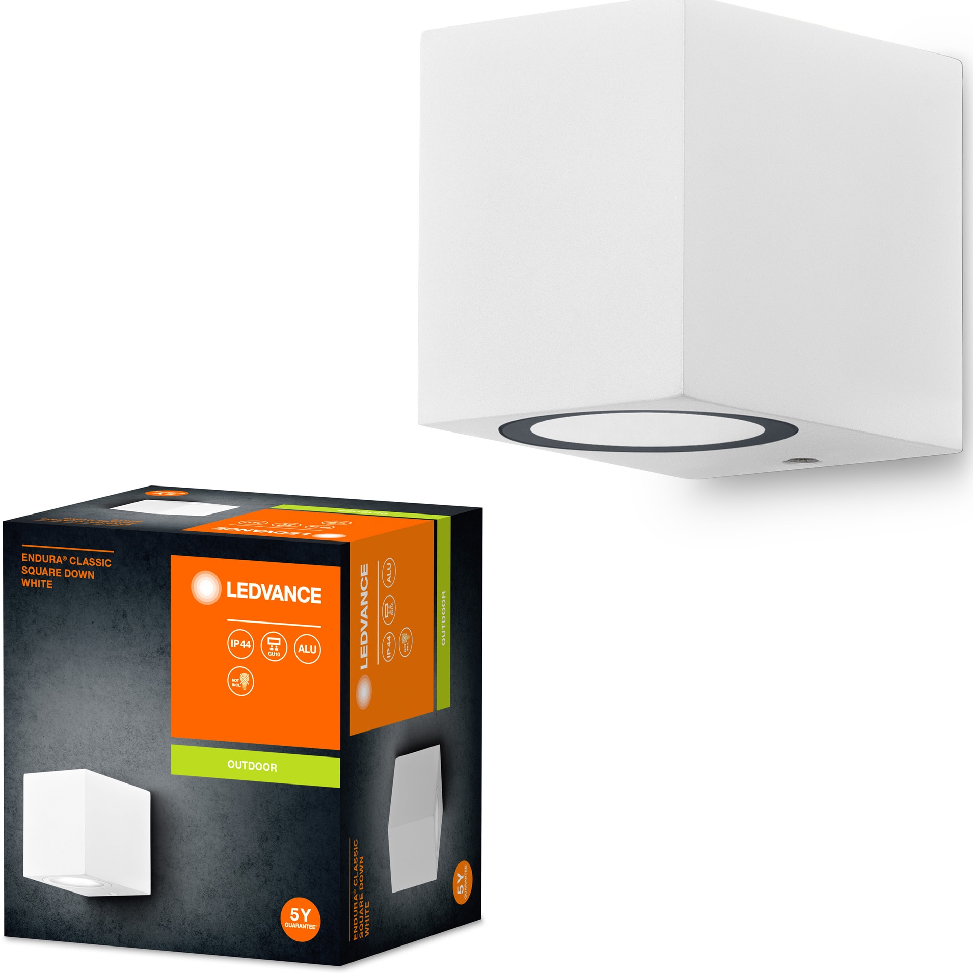 Aplica de exterior Ledvance Endura Classic Down Square, 1xGU10, max. 35 W, IP44, 68x81x92 mm, aluminiu, Alb