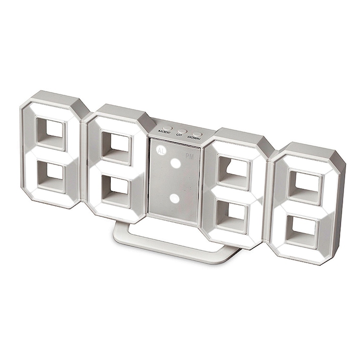 Ceas Alarma Digital, alb, 3 niveluri iluminare, ABS, 21cm x 9cm x 3cm, Balvi