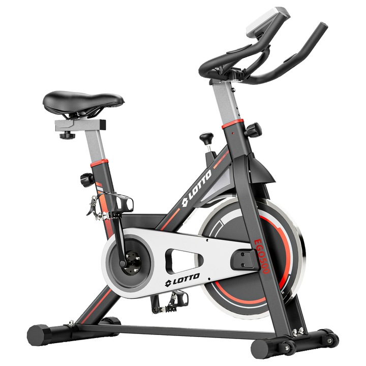 Bicicleta fitness spinning Lotto EGO 500, volanta 13 kg, Bluetooth Z-Sport, Kinomap, Zwift, Greutate suportata 120 kg, rezistenta reglabila, sa/ghidon reglabile, pedale antiderapante