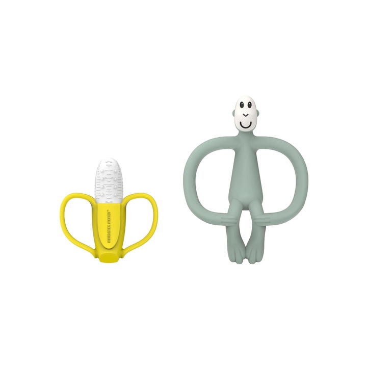 Set pentru igiena bucala a bebelusului Monkey and Banana, Matchstick Monkey, Gri/Galben