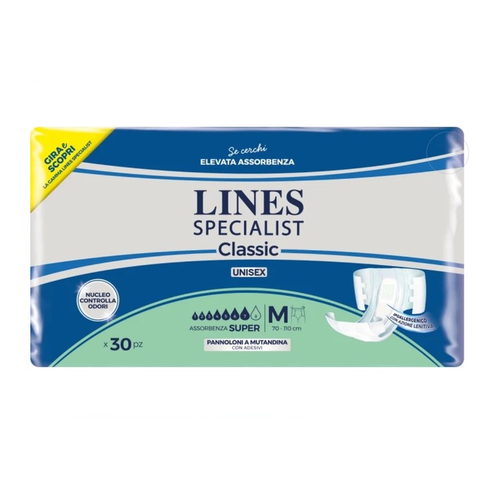 Scutece pentru adulti Lines Specialist Super, 7 picaturi, marimea M, 30 bucati