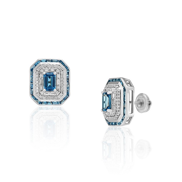 Cercei Aur 18k London Blue Topaz, Diamante DERUVO, EF30177-LBTDW