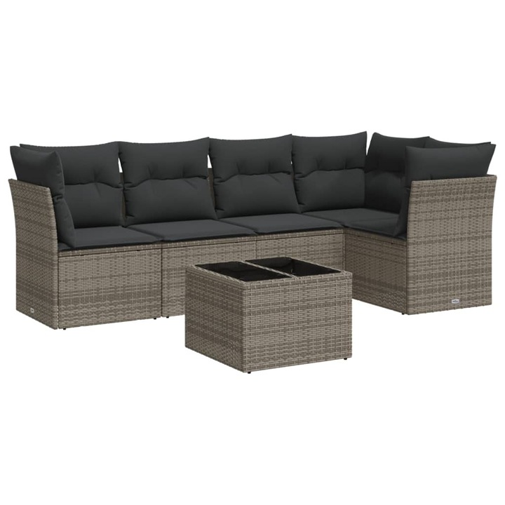 Set mobilier gradina cu perne vidaXL, 6 piese, gri, poliratan, 3217610