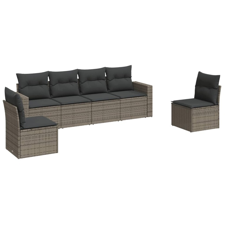 Set mobilier gradina cu perne, vidaXL, 6 piese, gri, poliratan, 42.2 kg 3218800