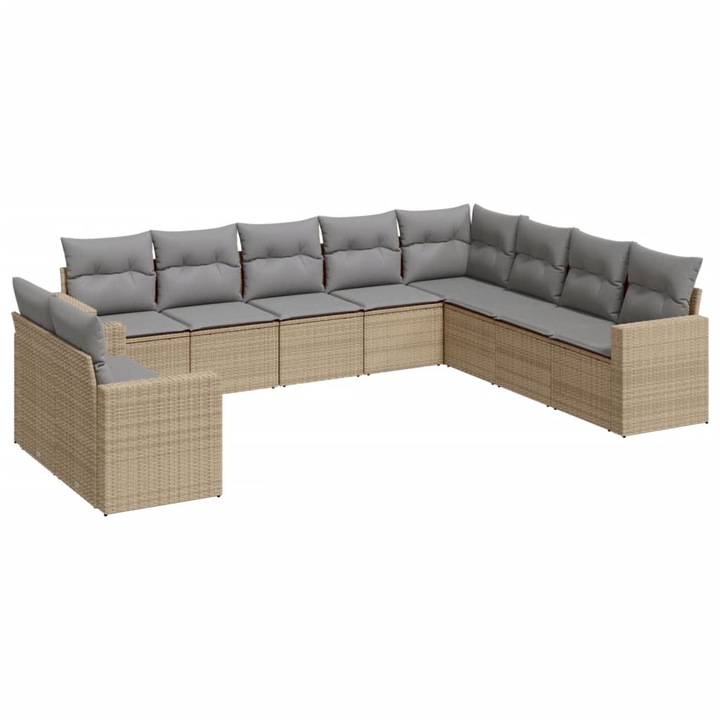 Set canapele de gradina cu perne vidaXL, 10 piese, bej, poliratan, 3219159