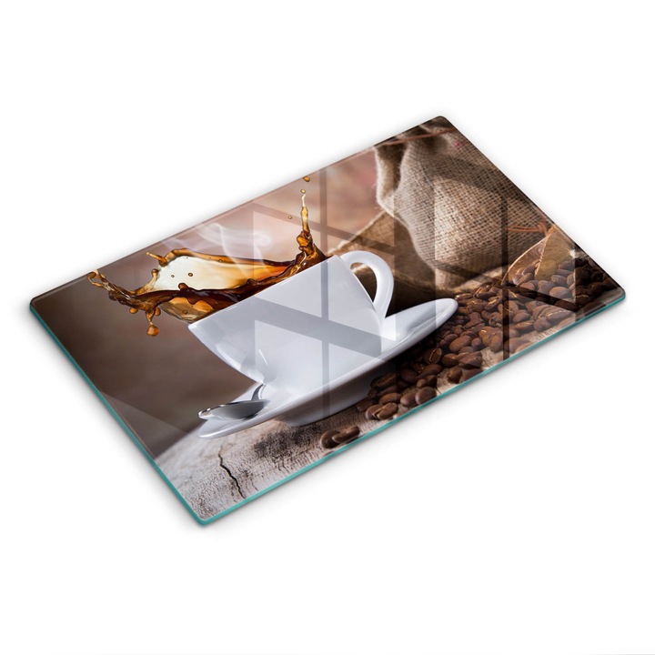 Dekoratív üveg, Wallfluent, Csésze és kávébab, Barna, 52x30 cm