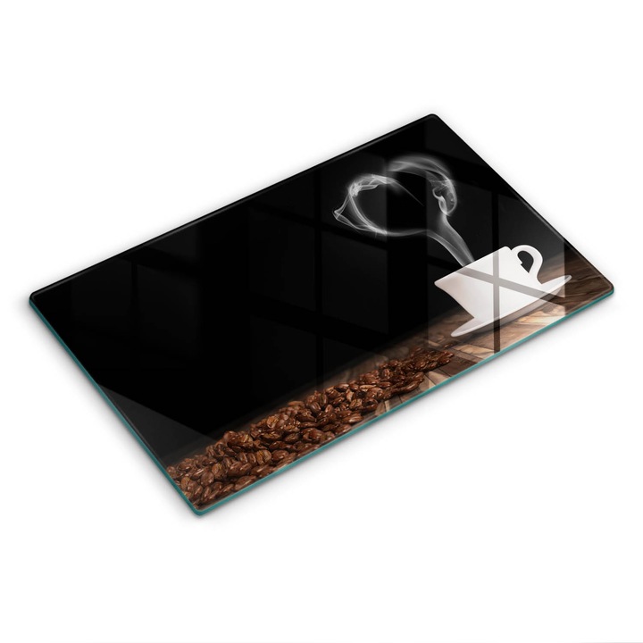 Dekoratív üveg, Wallfluent, Kávéscsésze szív, Fekete, 52x30 cm