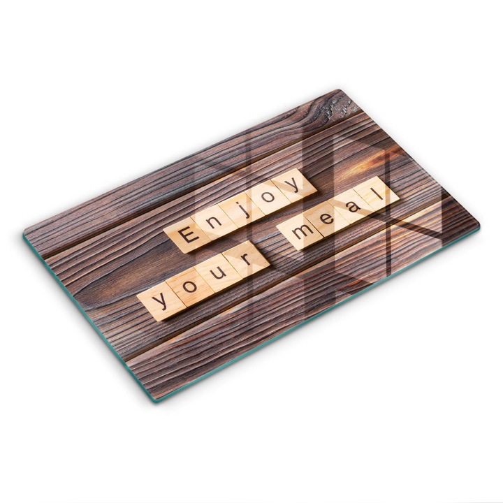 Dekoratív üveg, Wallfluent, Felirat mondat Élvezze az étkezést, Barna, 52x30 cm