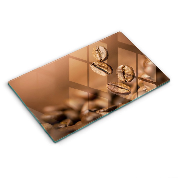 Placa sticla securizata, Wallfluent, protectie perete/plita/blat bucatarie, 52x30 cm, Boabe de cafea, Maro, 010010530060000027853