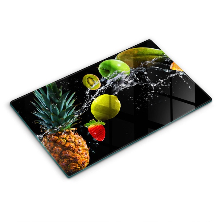 Placa sticla securizata, Wallfluent, protectie perete/plita/blat bucatarie, 52x30 cm, Fructe in apa, Multicolor, 010010530060000077342