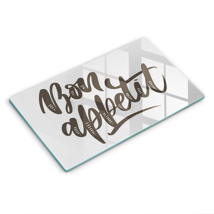 Dekoratív üveg, Wallfluent, Bon Appetit Felirat mondat, Szürke, 52x30 cm