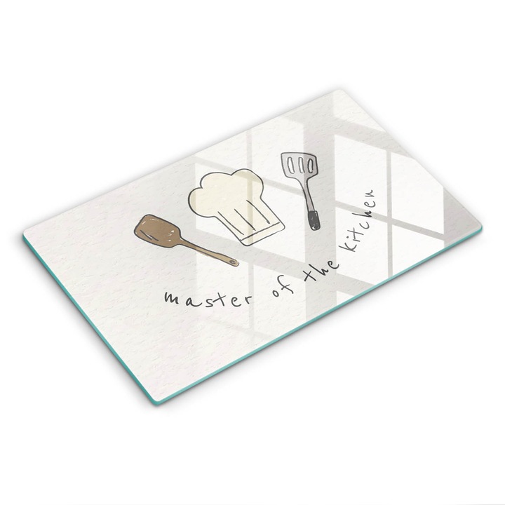 Dekoratív üveg, Wallfluent, A konyha mestere, Fehér, 52x30 cm