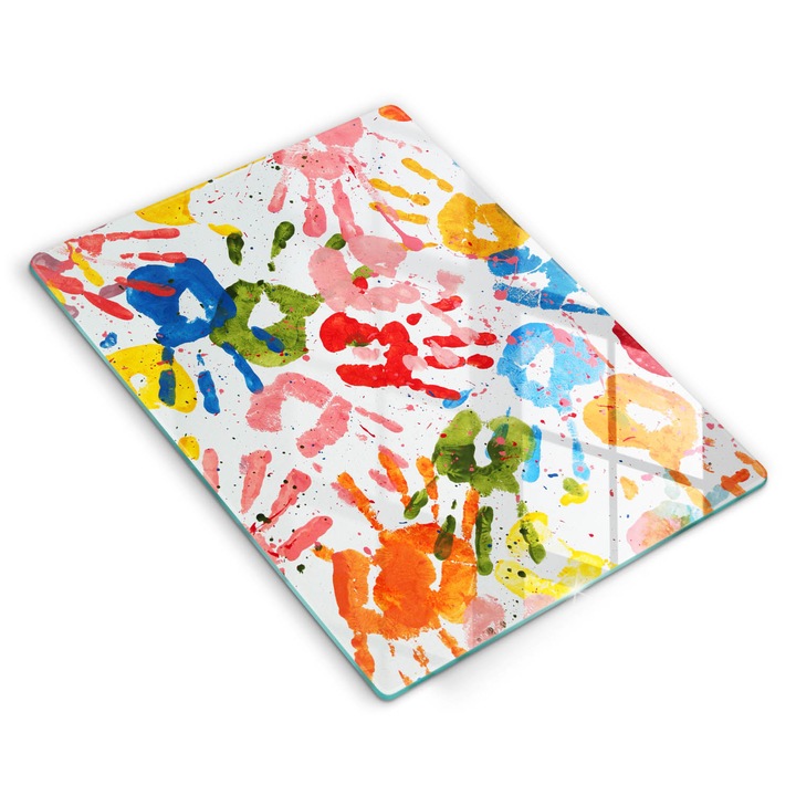 Dekoratív üveg, Wallfluent, Gyermek kezek nyomai, Sokszínű, 40x52 cm