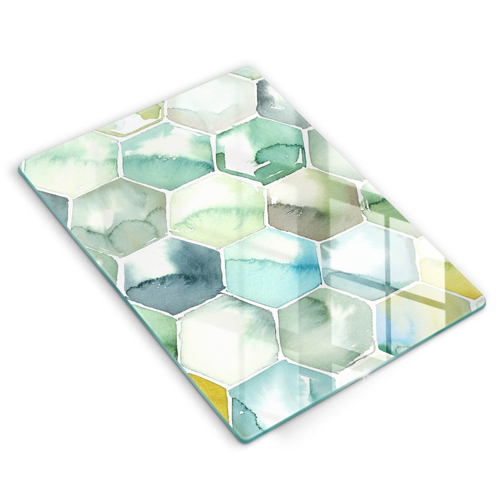 Dekoratív üveg, Wallfluent, Akvarell hatszögek, Zöld, 40x52 cm