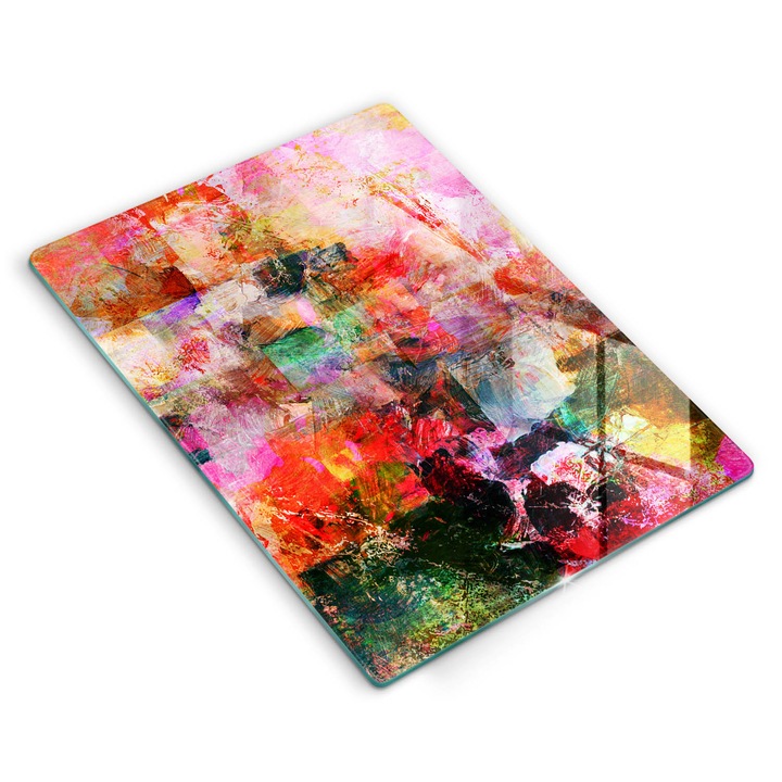 Dekoratív üveg, Wallfluent, Festék absztrakció, Sokszínű, 40x52 cm