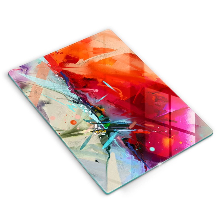 Dekoratív üveg, Wallfluent, Festett absztrakció, Piros, 40x52 cm