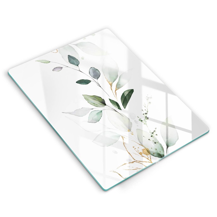 Dekoratív üveg, Wallfluent, Akvarell levelek, Fehér, 40 x 52 cm