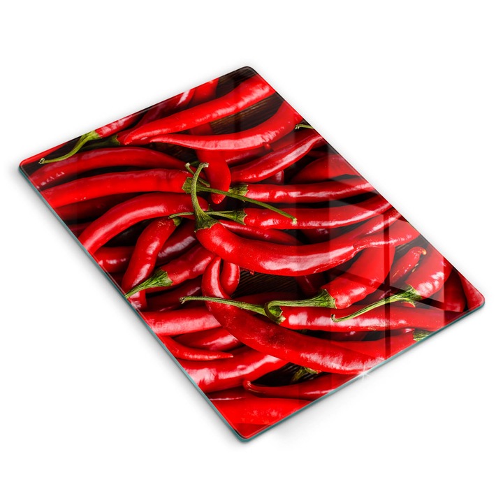 Dekoratív üveg, Wallfluent, Csípős chili paprika, Piros, 40x52 cm