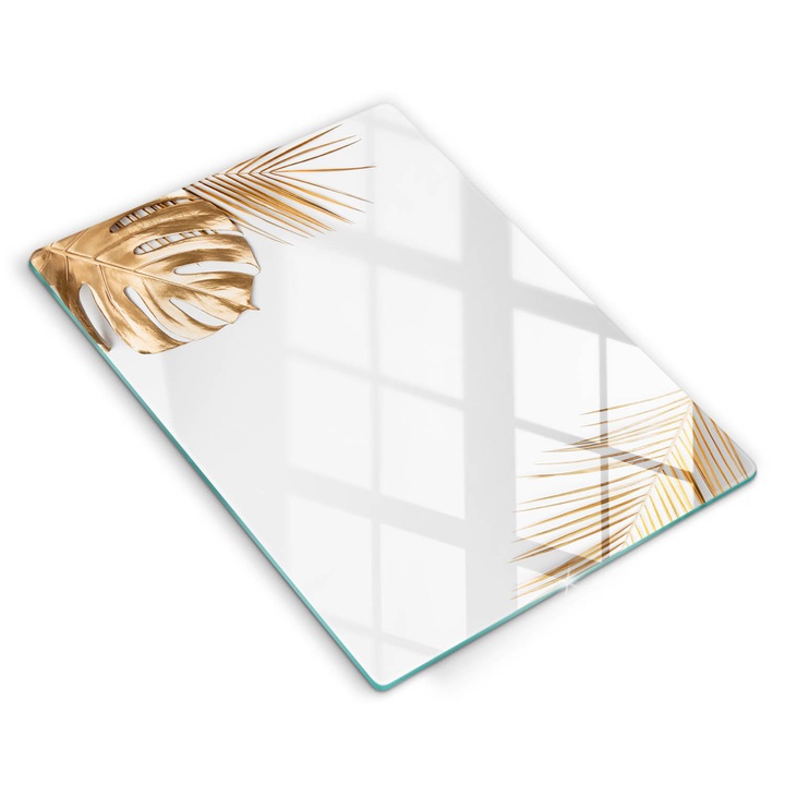 Dekoratív üveg, Wallfluent, Arany levelek, Fehér, 40x52 cm
