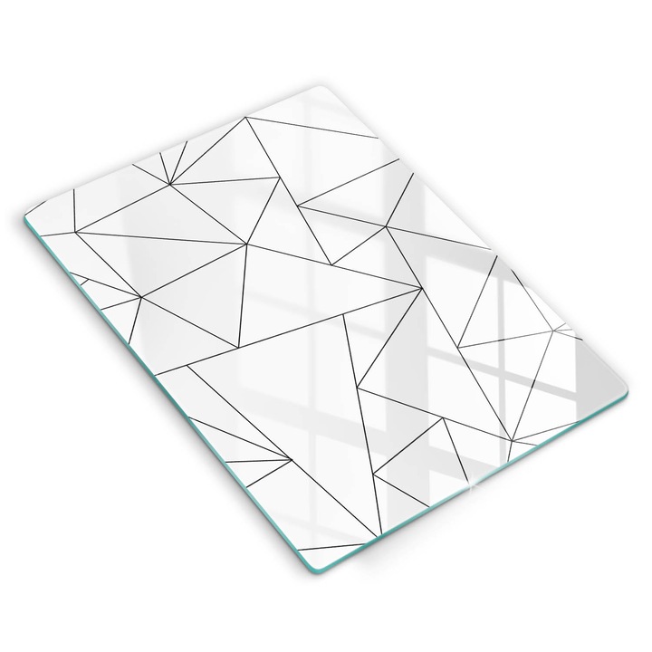 Placa sticla securizata, Wallfluent, protectie perete/plita/blat bucatarie, 40x52 cm, Triunghiuri albe, Alb, 010010530070000274970