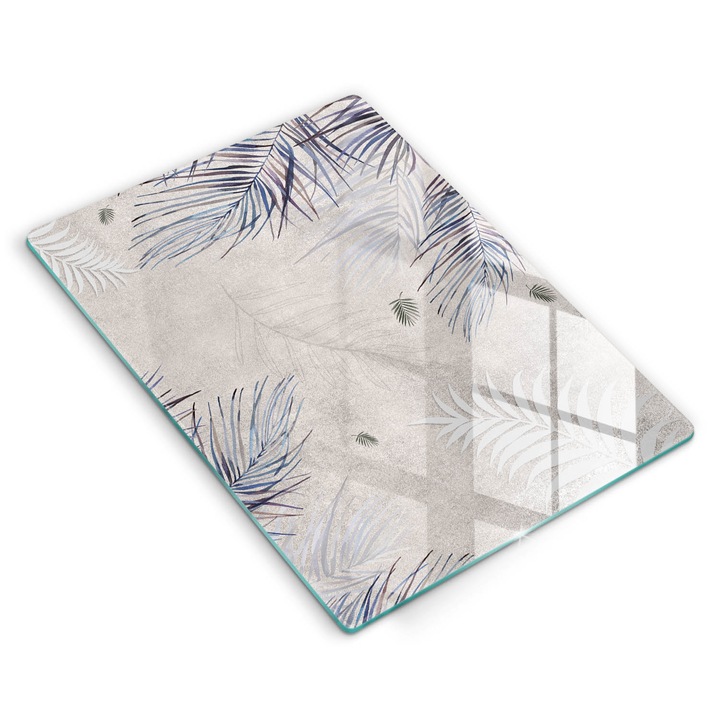 Dekoratív üveg, Wallfluent, Finom levelek, Szürke, 40x52 cm