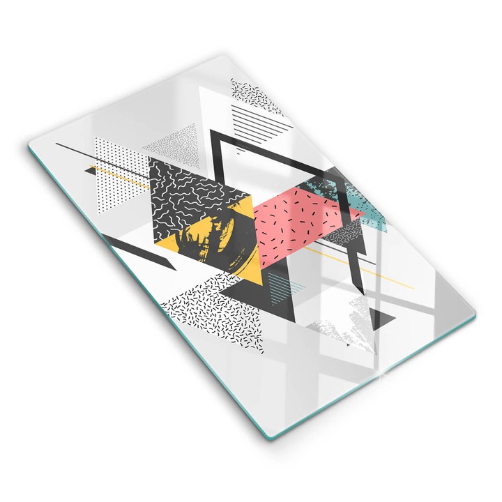 Dekoratív üveg, Wallfluent, Absztrakt háromszögek, Szürke, 30x52 cm