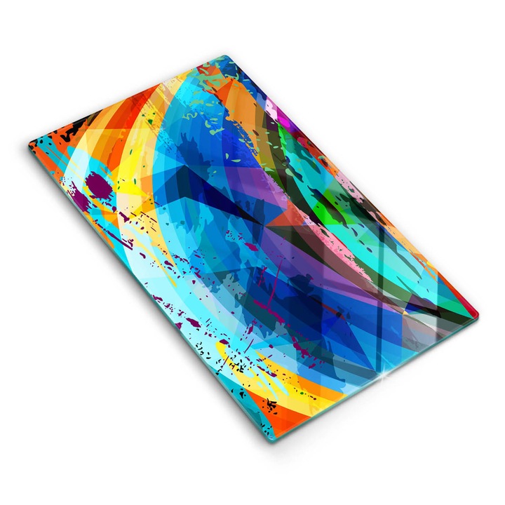 Dekoratív üveg, Wallfluent, Színes festékfoltok, Sokszínű, 30x52 cm