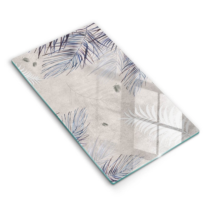 Dekoratív üveg, Wallfluent, Finom levelek, Szürke, 30x52 cm