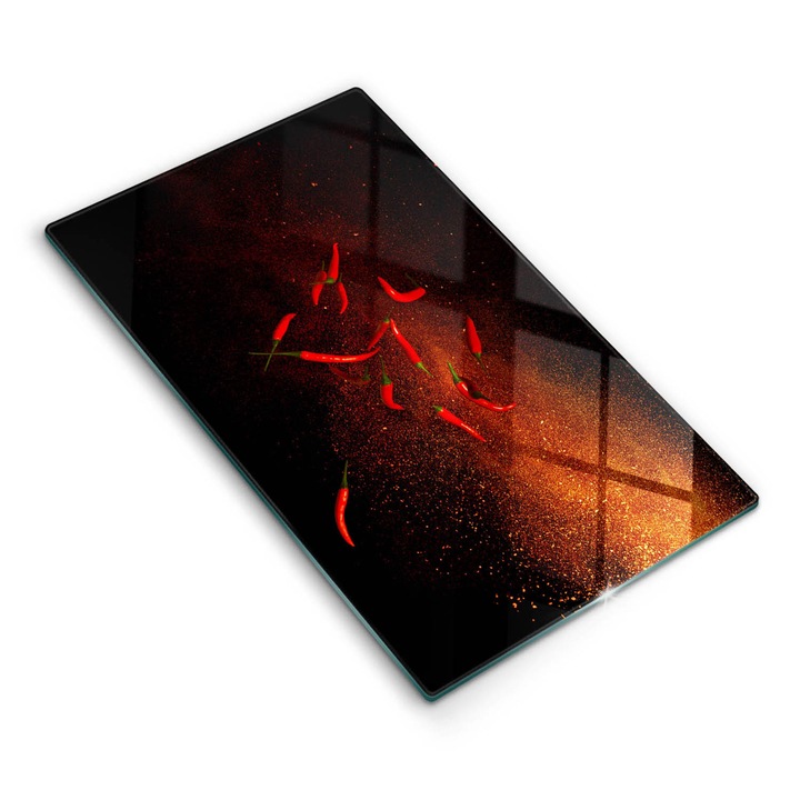 Dekoratív üveg, Wallfluent, Csípős chili paprika, Fekete, 30x52 cm