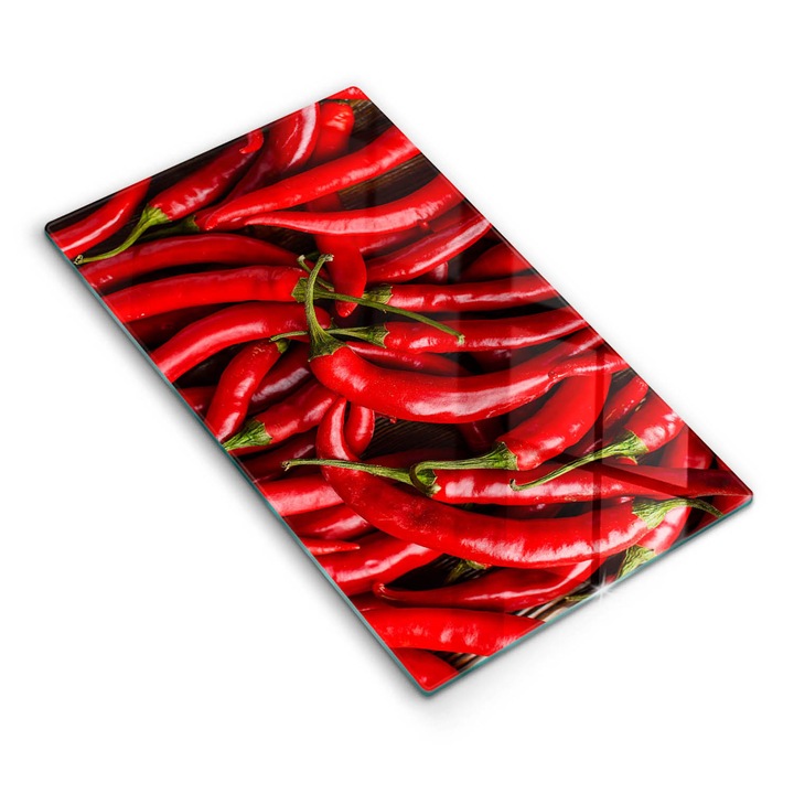 Dekoratív üveg, Wallfluent, Csípős chili paprika, Piros, 30x52 cm