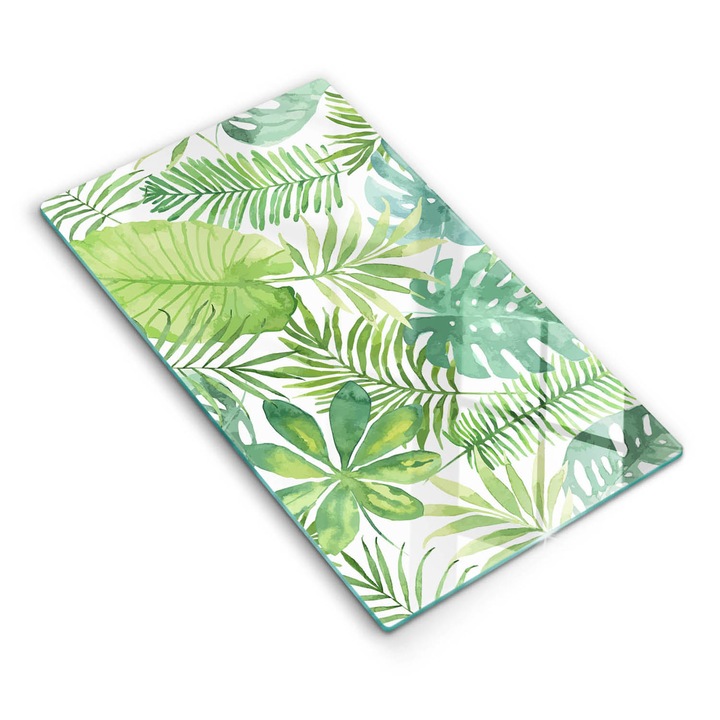 Dekoratív üveg, Wallfluent, Akvarell boho levelek, Zöld, 30x52 cm