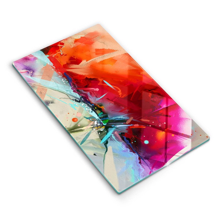 Dekoratív üveg, Wallfluent, Festett absztrakció, Piros, 30x52 cm