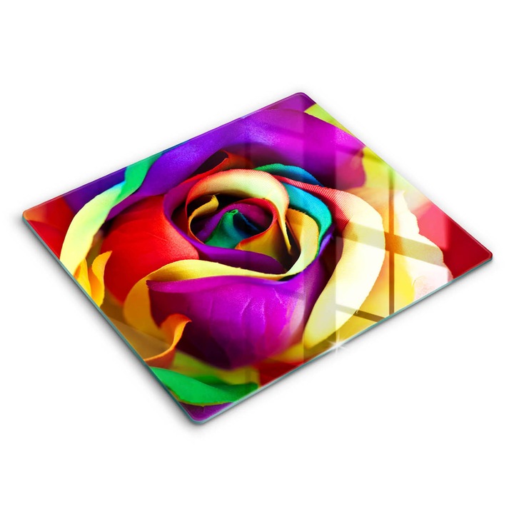 Üveg vágódeszka, Wallfluent, Színes rózsasziromok, 60x52 cm, Sokszínű