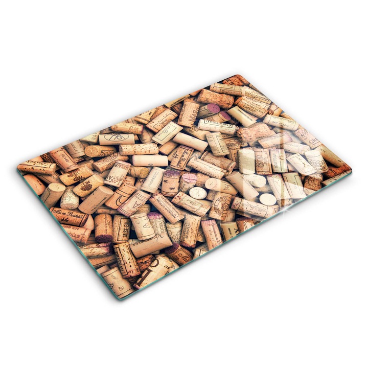Tocatoare de bucatarie, Wallfluent, din sticla, 80x52 cm, Model de blocaje de trafic de vinuri, Bej, 010010520060000088212