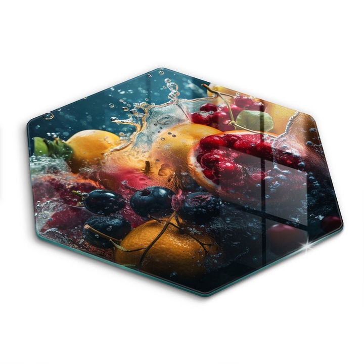 Üveg vágódeszka, Wallfluent, Gyümölcsök a vízben, h40 cm, Sokszínű
