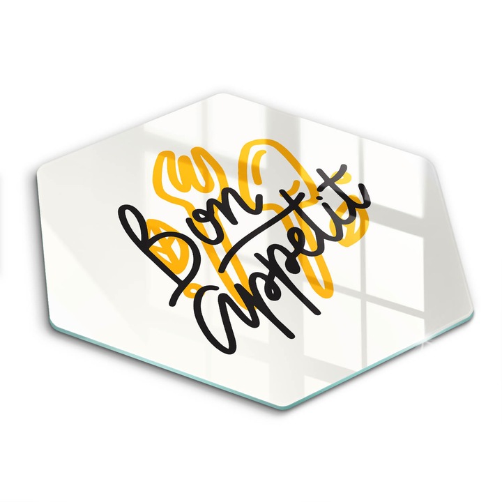 Tocatoare de bucatarie, Wallfluent, din sticla, h40 cm, Inscriptia bon apetit, Alb, 010010520090000274725