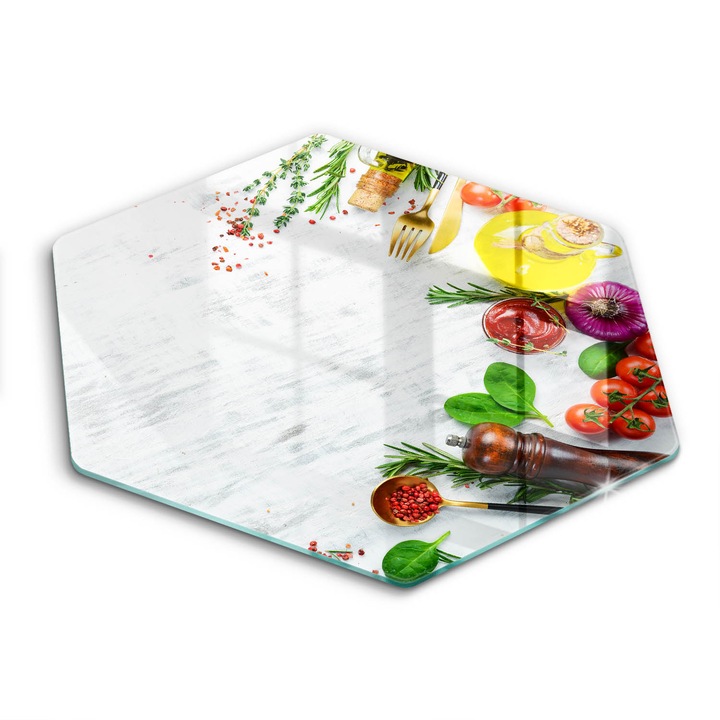 Üveg vágódeszka, Wallfluent, Zöldségek és fűszerek, h40 cm, Fehér