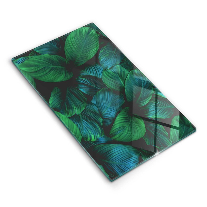 Tocatoare de bucatarie, Wallfluent, din sticla, 30x52 cm, Frunze junglei, Verde, 010010520110000088943