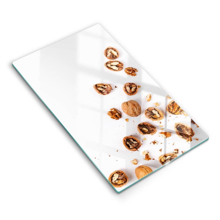 Tocatoare de bucatarie, Wallfluent, din sticla, 30x52 cm, Nuci pe un fundal alb, Alb, 010010520110000275295