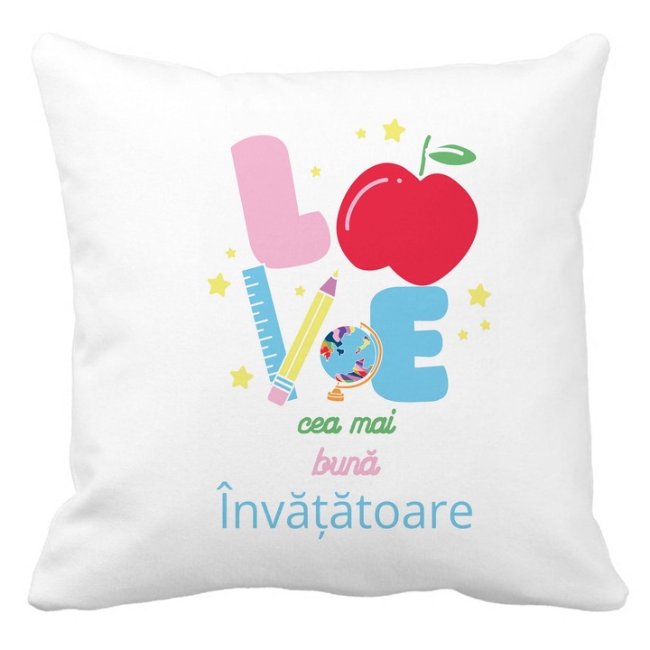 Dekoratív párna szöveggel tanárnőnek 2, 40x40 cm, matt fehér, levehető huzat, fújtató