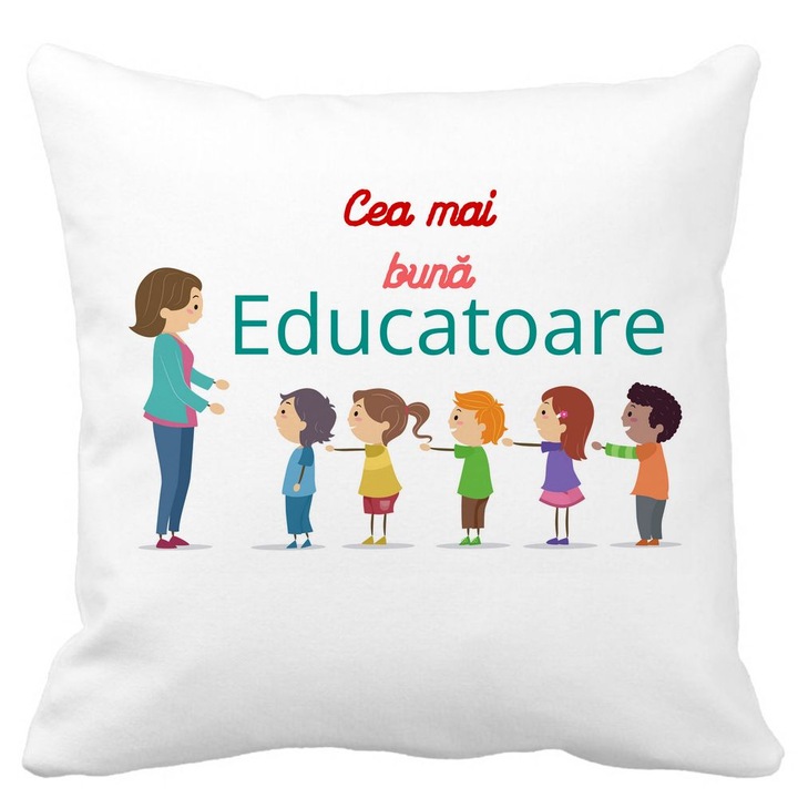 Dekoratív párna szöveggel pedagógusoknak 2, 40x40 cm, Matt fehér, Levehető huzat, Fújtató