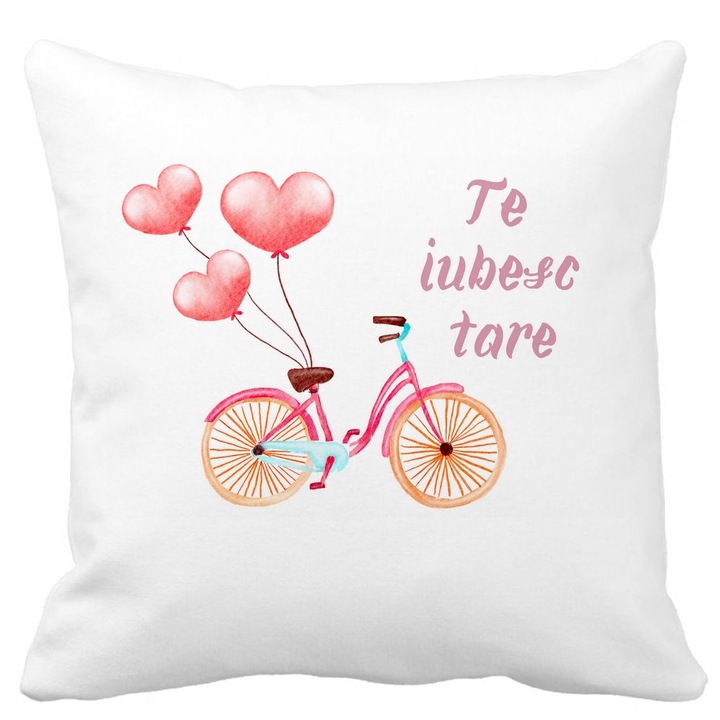 I Love You dekoratív párna, Valentin napi modell, 40x40 cm, matt fehér, levehető huzat, fújtató