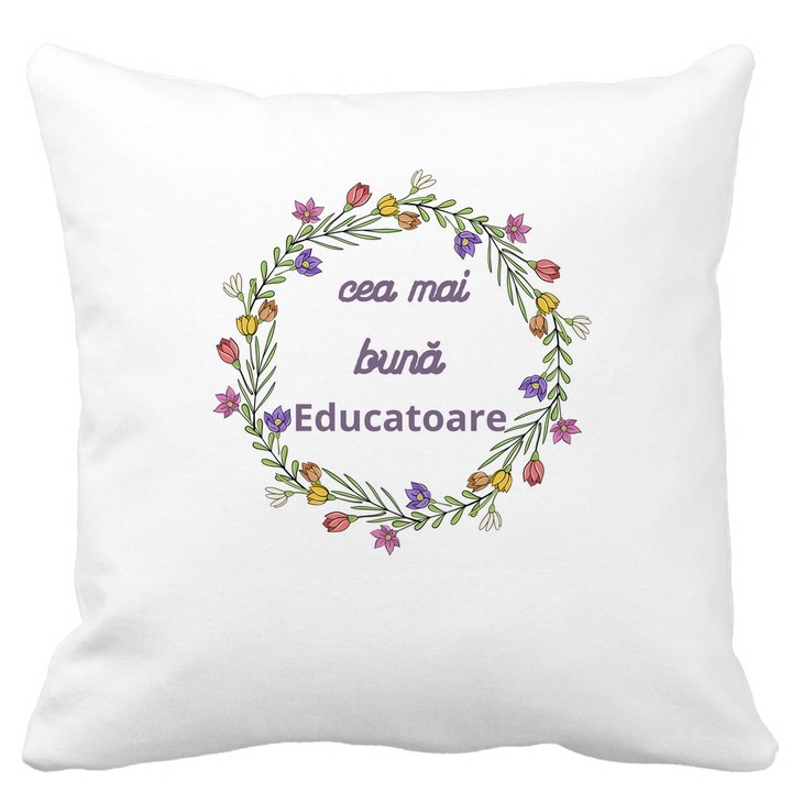 Dekoratív párna szöveggel tanároknak 1, 40x40 cm, matt fehér, levehető huzat, fújtató