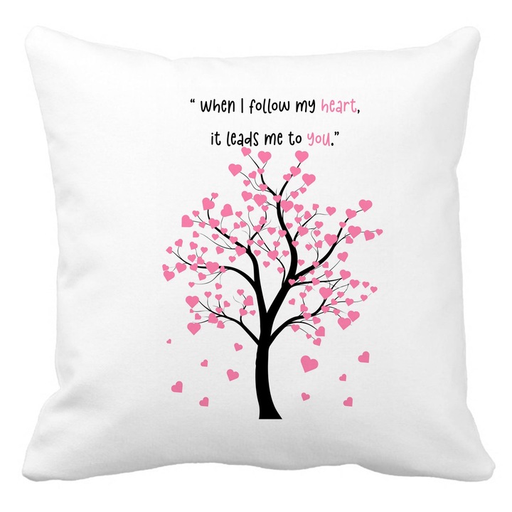 Dekoratív párna üzenettel - Modell Valentin-nap 2, 40x40 cm, Matt fehér, Levehető huzat, Fújtató