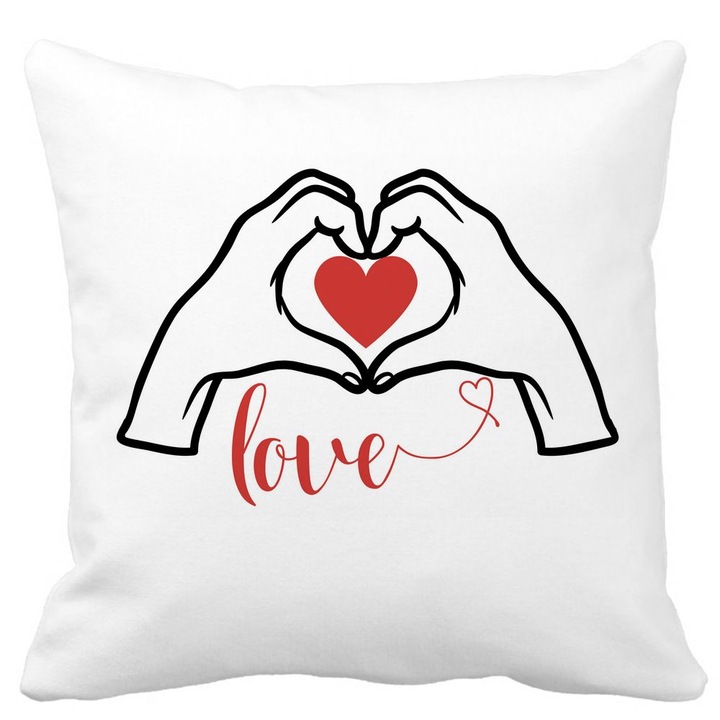 Dekoratív párna szerelmes szöveggel, Valentin napi modell, 40x40 cm, matt fehér, levehető huzat, fújtató