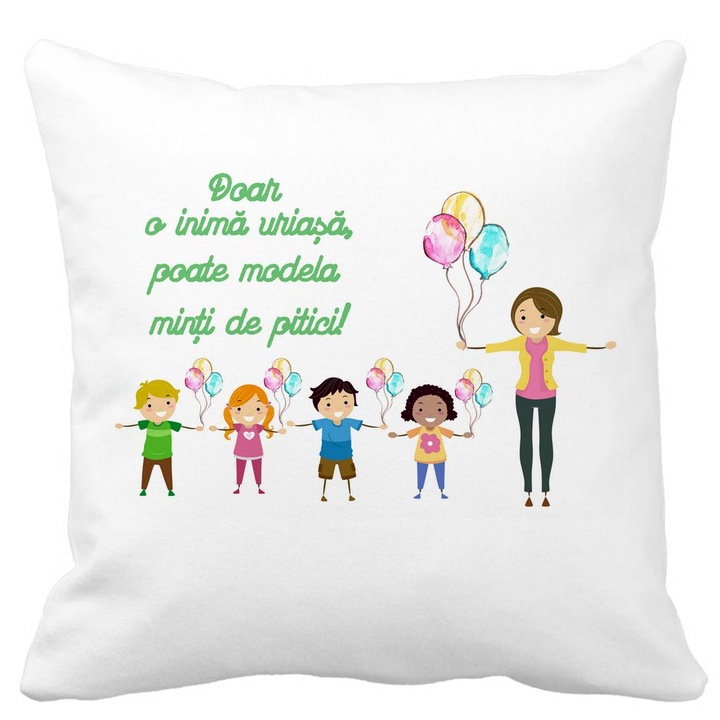 Dekoratív párna üzenettel tanároknak, 40x40 cm, matt fehér, levehető huzat, fújtató