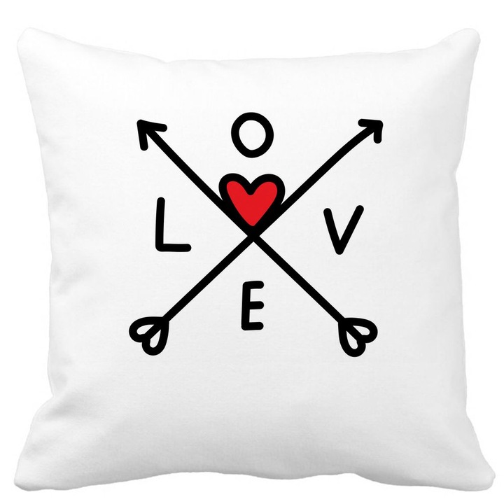 Love dekoratív párna - Valentin napi modell 2, 40x40 cm, matt fehér, levehető huzat, fújtató