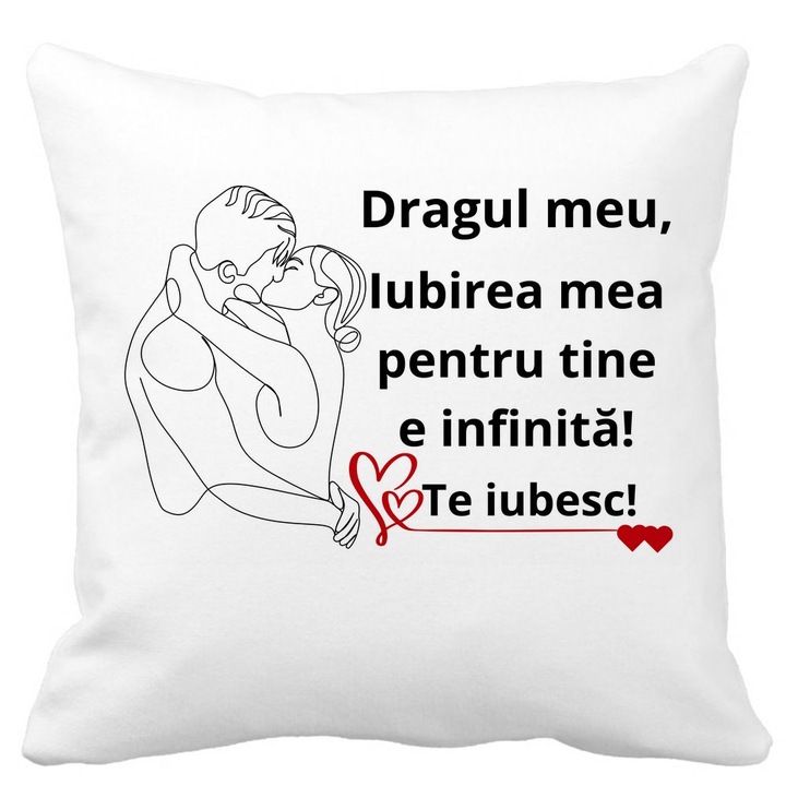 Perna Personalizata Cadou Iubit cu Mesaj 1, 40x40 cm, Alb Mat, Husa Detasabila, Burduf